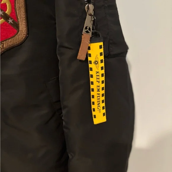 Top gun Black Bomber Jacket with Patches - Picture 4 of 12